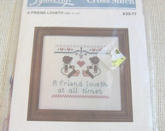 Vintage Friend Cross Stitch Kit: "A friend loveth at all times" - LynnCraft 14 ct, NotOnlyButtons