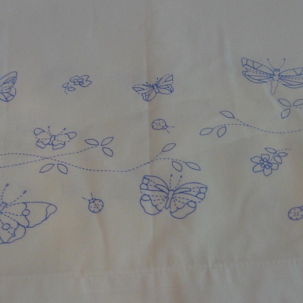 Stamped Embroidery White Pillowcases Set of 2 with Butterflies and Flowers, NotOnlyButtons