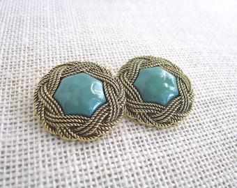 2 botones grandes de plástico con vástago de 3,5 cm (1 3/8") en color verde y dorado trenzado, botones llamativos, adorno para bolsos, cierre para chaquetas, NotOnlyButtons