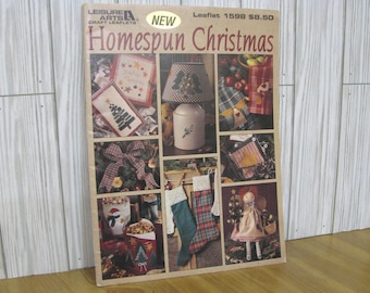 Folleto navideño vintage de 1995 de Homespun, Leisure Arts Crafts, Toallas, faldas para árboles, muñecas, adornos, NotOnlyButtons