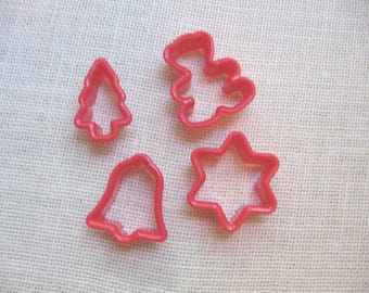 Small Size Christmas Cookie Cutters, Set of 4, Red Plastic Bell, Star, Bear, Tree, Baking Tool, Kitchen Gift for Baker, NotOnlyButtons
