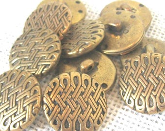 Woven Look Gold Shank Buttons, Lot of 12, 15/16 Inch Round, Crafting Clothing Trim, NotOnlyButtons