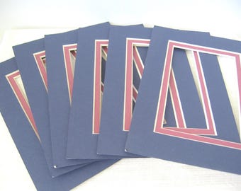 Blue & Mauve Photo Frame Mats, Lot of 6, 5x7 Inch, Double Layer Cut Mats, Stitching Painted or Photo Art Frame, NotOnlyButtons