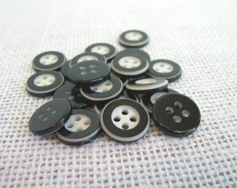 Black and White Two Tone 5/8" Plastic Buttons, 4 Hole Round Button, Solid Black Backs White Circle Front, Costume Crafting, NotOnlyButtons