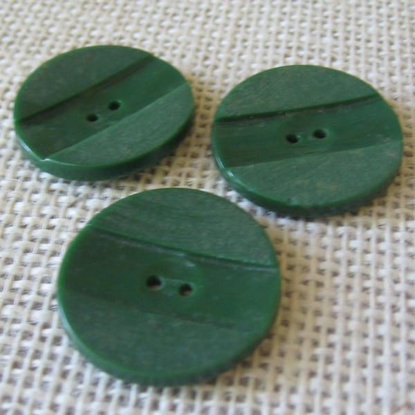 3 Large Dark Green Decorative Coat Buttons, 1 1/16 Inch Round Plastic 2 Hole Button, Vintage Retro Theme, NotOnlyButtons