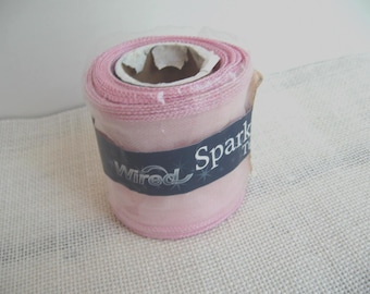 10 Yards Pink Sparkle Tulle Ribbon, 3-Inch Wired Nylon, Glitzy Bows, Girl Nursery Decor, NotOnlyButtons