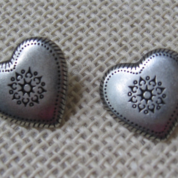 Silver Toned Metal 3/4 Inch Heart Buttons in a Set of 2 with Shanks, Jacket Vest Buttons, Valentine Crafts, NotOnlyButtons