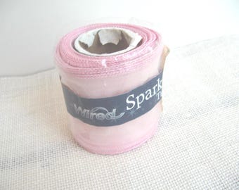 Pink Sparkle Tulle Ribbon, 3-Inch Wired Nylon, 10 Yards, Glitzy Bows, Girl Nursery Decor, NotOnlyButtons