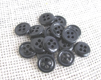 Botones de plástico negros de 1/2 pulgada con 4 agujeros, tamaño pequeño para ropa de niños o muñecas, NotOnlyButtons