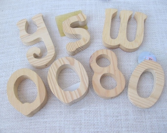 Unfinished Wood Letters & Numbers, Lot of 7 Raw Wood Craft Cutouts, 2-3 inch, NotOnlyButtons