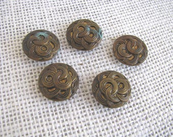 Dark Gold Toned Knotted Metal Shank Buttons, 3/4 Inch, Set of 5, Shabby Grunge Look, Costume Crafting, Sewing, NotOnlyButtons
