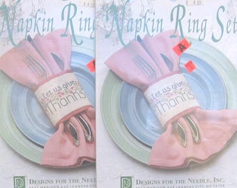 Thanksgiving Napkin Ring Cross Stitch Kits, Let Us Give Thanks Kit #7102, Hand Stitched Table Linens, Complete Unopened, NotOnlyButtons