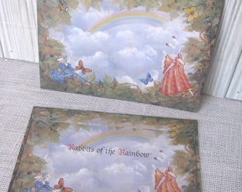 5 sobres de papel con escena de jardín de conejos y arcoíris, 7 1/8 x 5 pulgadas, para hacer tarjetas de Pascua, NotOnlyButtons