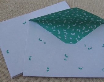 Christmas Envelopes with Holly Leaves, 5 11/16 Inch x 8 1/4 Inch Envelope, Lot of 25 or 50, Green and White Envelopes, NotOnlyButtons