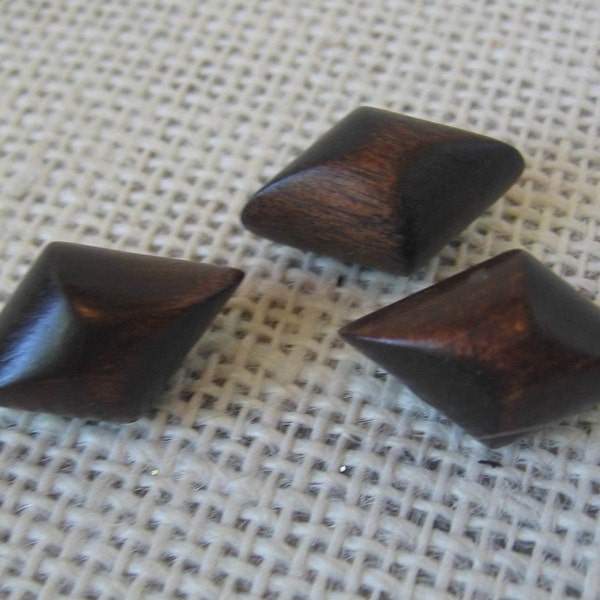 3 Decorative Brown Diamond Shaped 15/16 Inch Wood Buttons, Wooden Fastener, Sew Thru Center, NotOnlyButtons