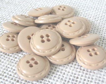 Taupe Brown Plastic Buttons, 3/4 Inch Round, 4-Hole with Faux Stitching, Tan Light Brown Fasteners, NotOnlyButtons