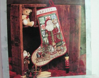 Christmas Stocking Cross Stitch Kit, Opened and Started, Vintage 1993, Complete Kit, Candamar Designs Inc., NotOnlyButtons