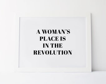 Black Typography 'A Woman's Place Is In The Revolution' Feminist Art Print