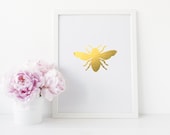 Manchester Real Gold Foil Worker Bee Art Print - Bee Foil Print - Manchester Art Print - Manchester Bee Print - Worker Bee - Gold Foil Print