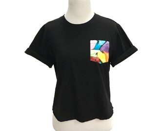 Vegan Leather Pocket Cropped Tee Size Medium