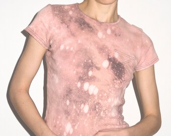 Hand-Dyed Pink Galaxy 90s Gap Baby Tee T-Shirt Size Small