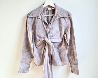Hand-Dyed Grey Button Down Shirt with Ties Size 12 Medium