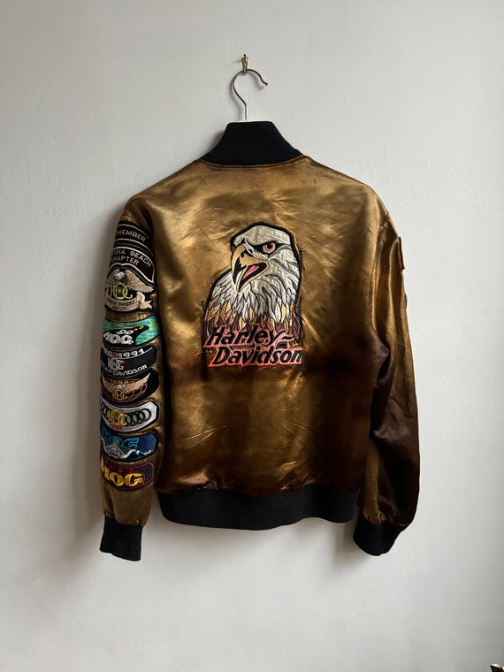 One of a Kind Upcycled Distressed Satin Bomber Ja… - image 5