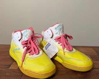 1990s Reebok Reverse Jam Series Yellow and Pink Sneakers / Trainers US Women’s Size 8