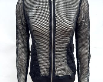 Cyberpunk Goth Black Mesh Zip Jacket Size Small