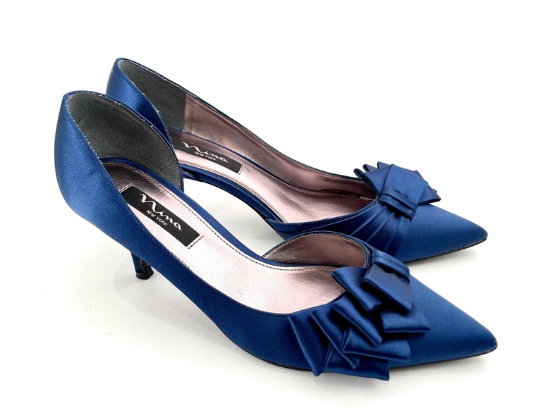 Beautiful 80s Vintage Blue Satin Kitten Heels Size 8.5 US Etsy