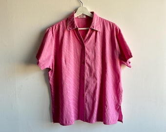 Vintage Asian Pink Feather Button Up Blouse Size XXXL