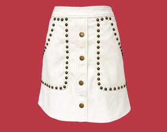 White Studded Vegan Leather Gianni Bini Skirt Size XS