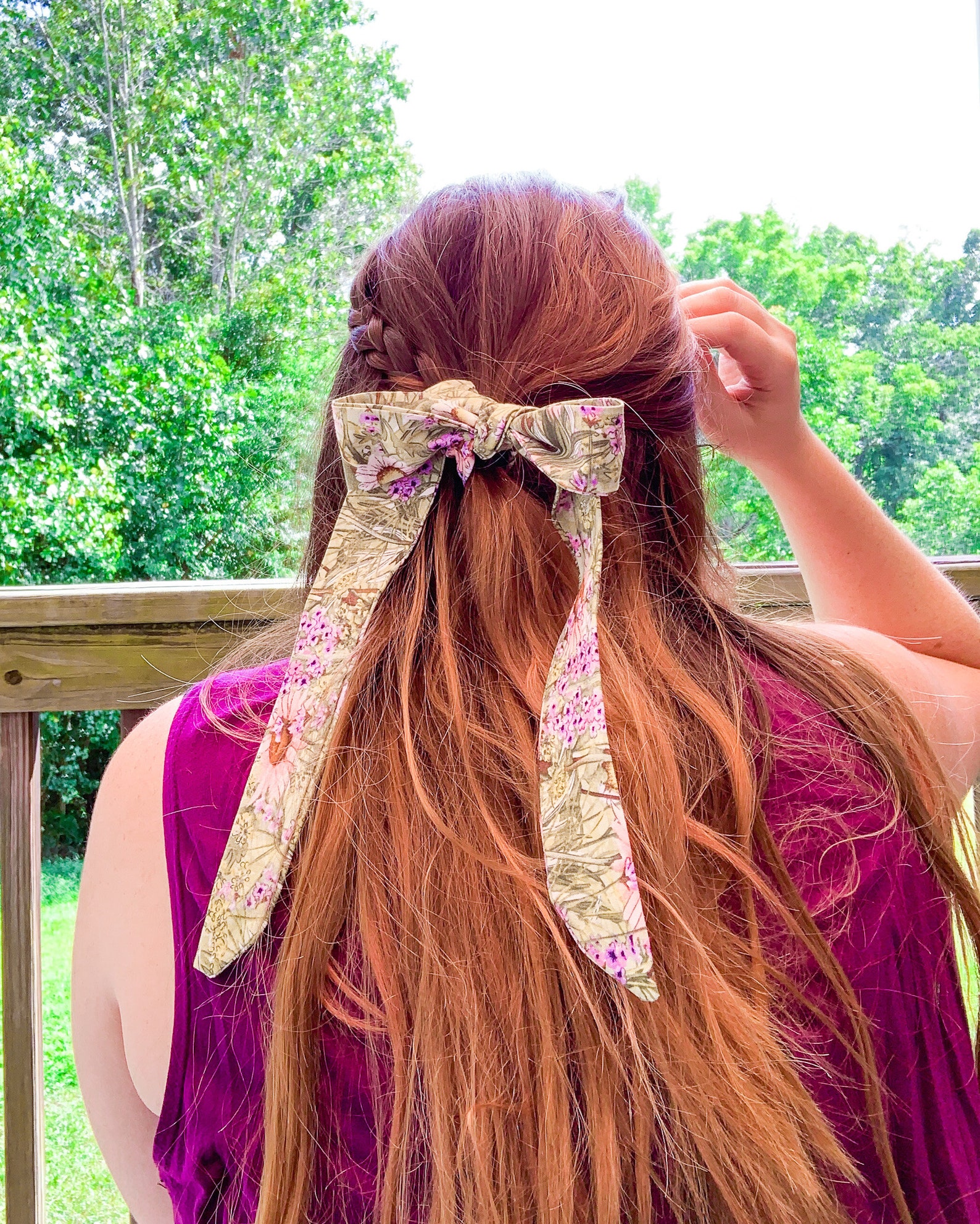 Green and Purple Floral Hair Ribbon Etsy
