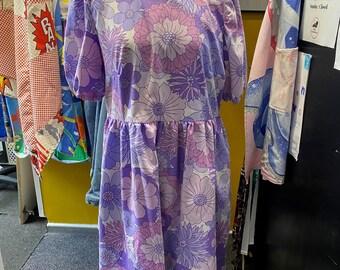 Purple Floral Sheet Dress Size 16