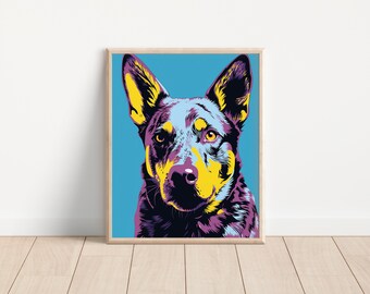 Australian Cattle Dog 8x10 Pop Art Style Matte Art Print (Frame Not Included)