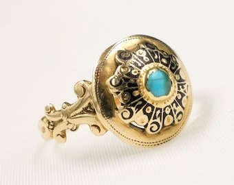 14k gold Victorian Turquoise enamel ring