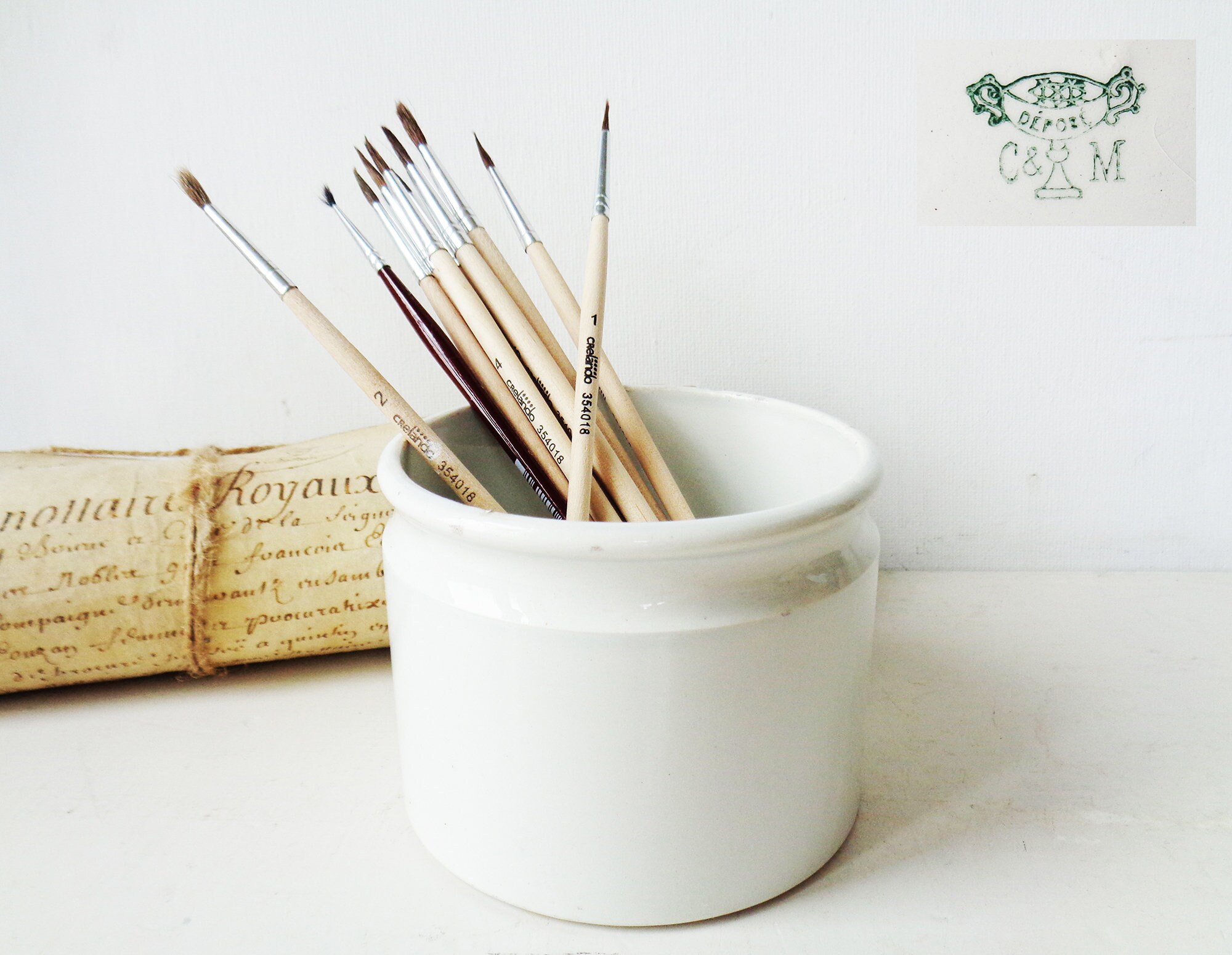 Antique Français Jam Jars Confit Pot White Ironstone Estampillé Creil&montereau