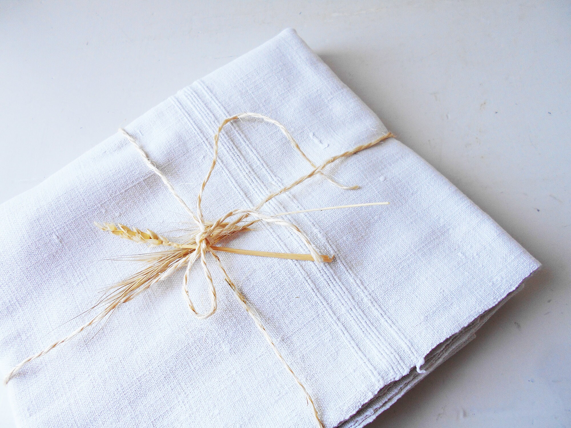 Français Pure Nappe de Chanvre et Lin Antique Tissée à La Main Couleur de Farine d'avoine