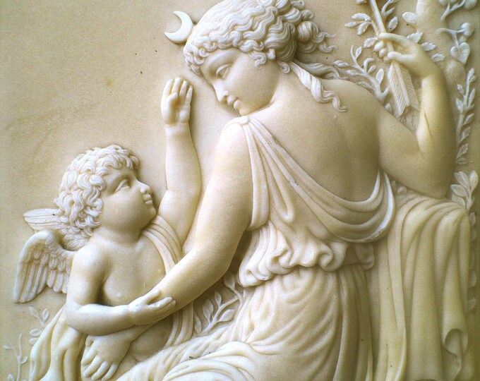 Antique French Cast Marble Wall Plaque Angel Cherubs Goddess of Night ...