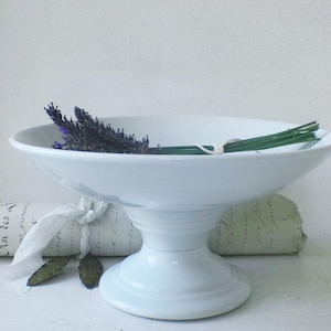 Antique French White Footed Serving Plate Cake Stand Stamped