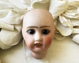 Antique French Bisque Doll Head: Jules Verlingue JV Anchor 3/0 Glass Eyes