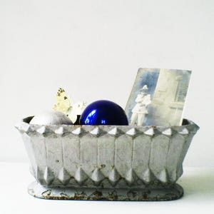 Small Outdoor Planter Antique French Cast Iron Garden Jardinière Ornament for Flowers Rusty Painted Silver