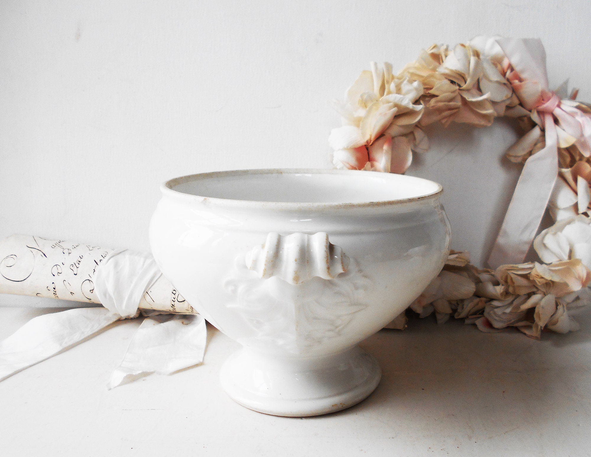 Petit Français Antique Tureen Bowl White Ironstone Mini Tureen