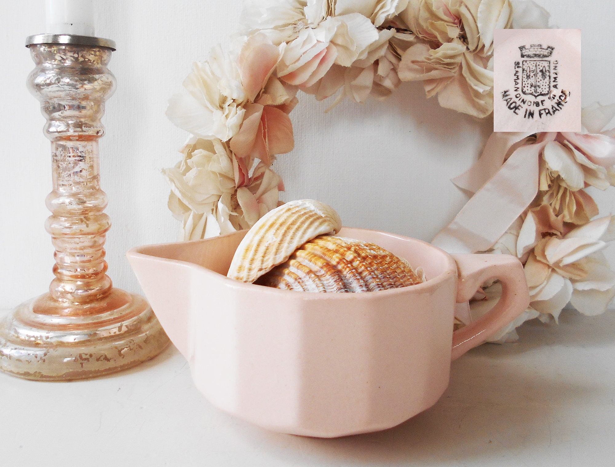 Poudre Rose Ironstone Sauce Bateau Français Millésime Estampillé St Amand/France