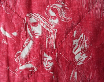 1700s Toile de Beautiran Fabric Red Antique Pelmet Quilted Block Cantonnière
