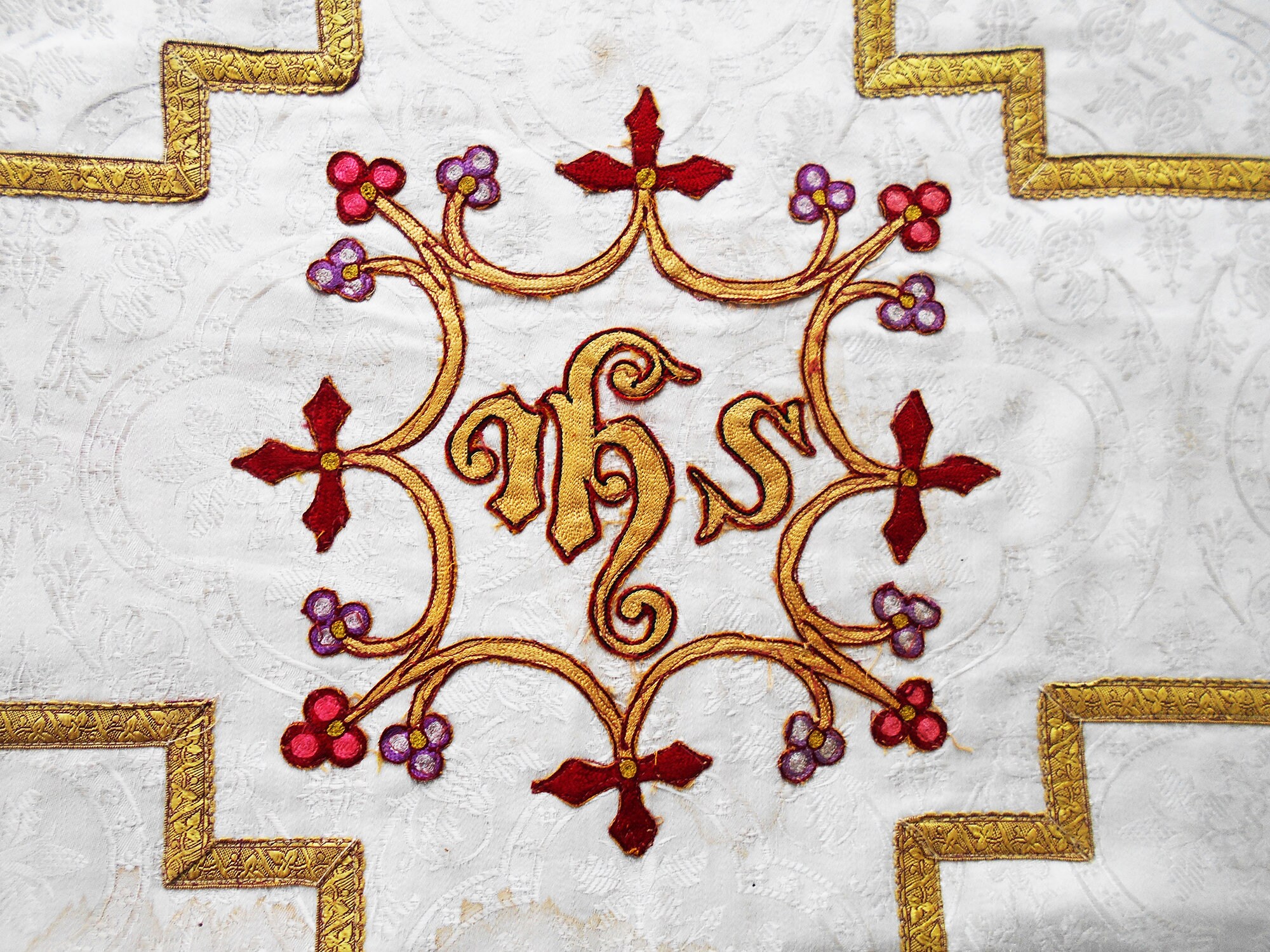 Antique Français Broderie Religieuse Croix de Vêtement Prêtre