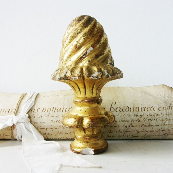 Antique Carved Wooden Gilded Finial  Architectural Ornament French Chateau Hand Carved 1700s