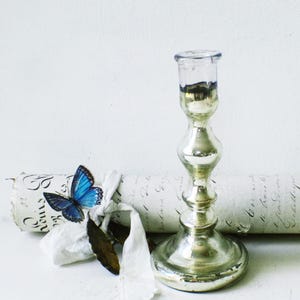 1800s Antique French Mercury Glass Candle Stick Candle Holder