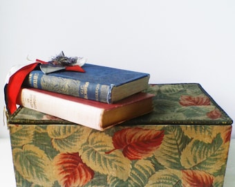 Antique French Fabric Box: Leaf Print Boudoir Sewing Box