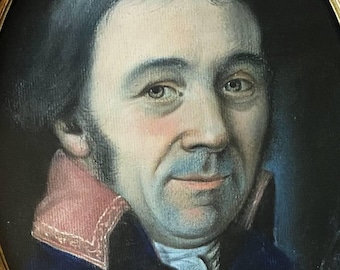 Antique French Gentleman Pastel Portrait, Late 18th Century, Original Gilt Frame